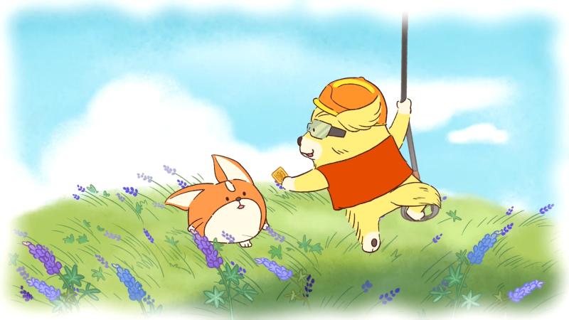 Marron meets her hero Thunder, the real rescue agent on the corgi hill.